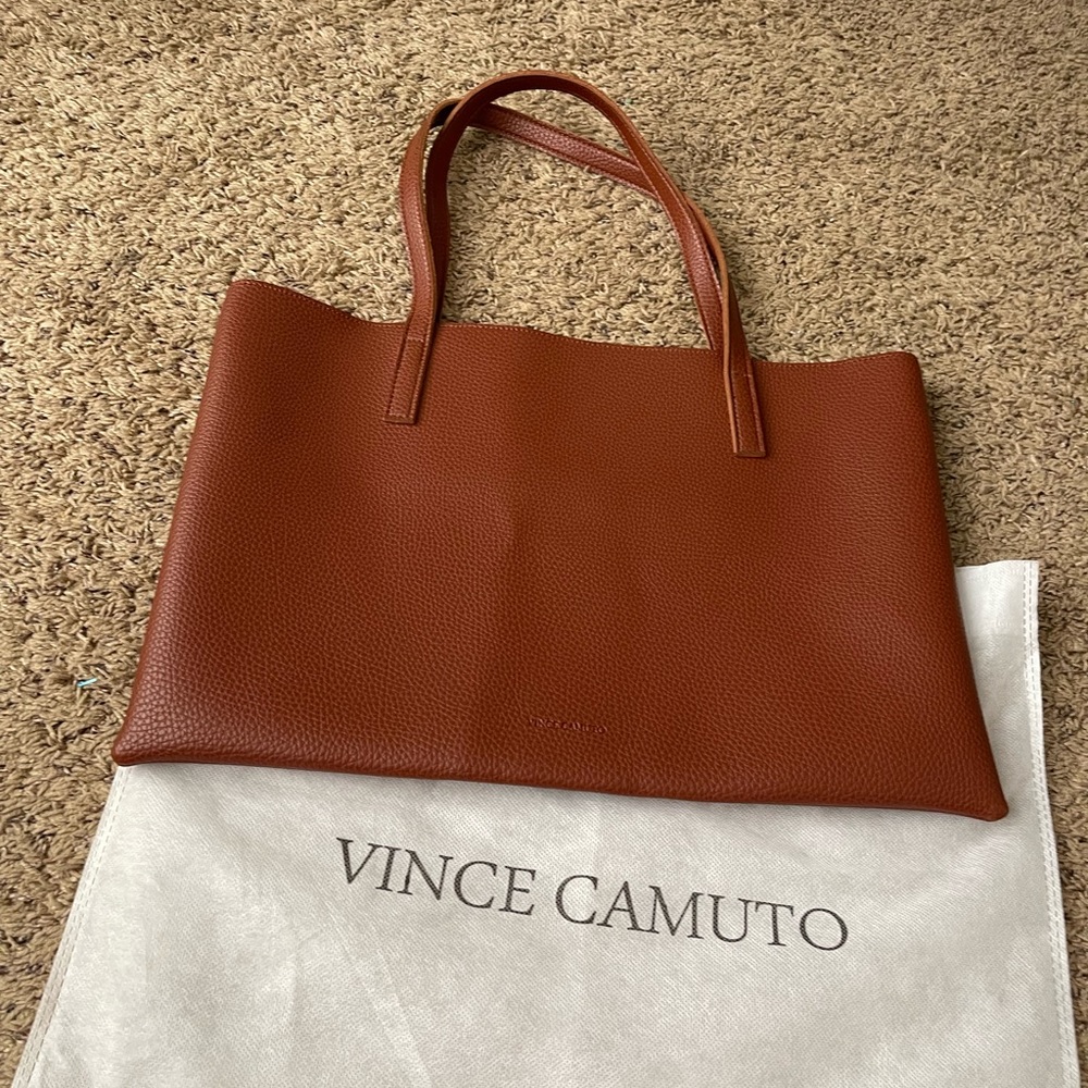 Vince Camuto Luck Pebble Brown Leather Tote Bag - Picture 2 of 5